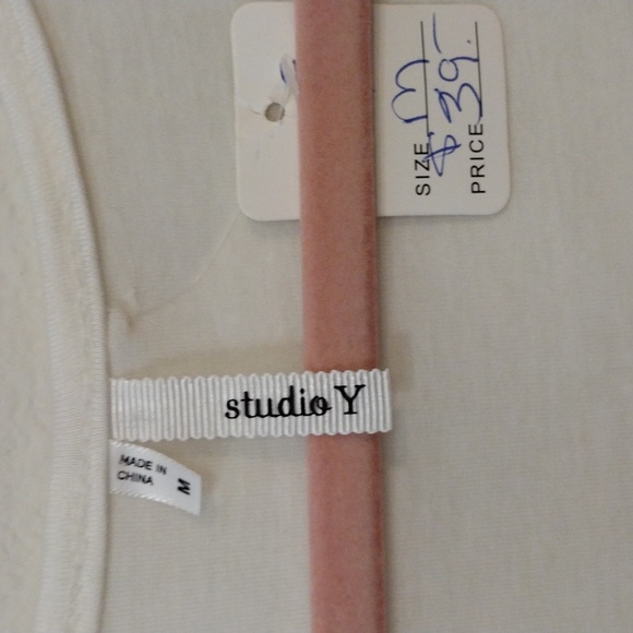 Studio Y Cream Top with Gold and Silver Sequins, Side Ruching NWOT - Picture 3 of 5